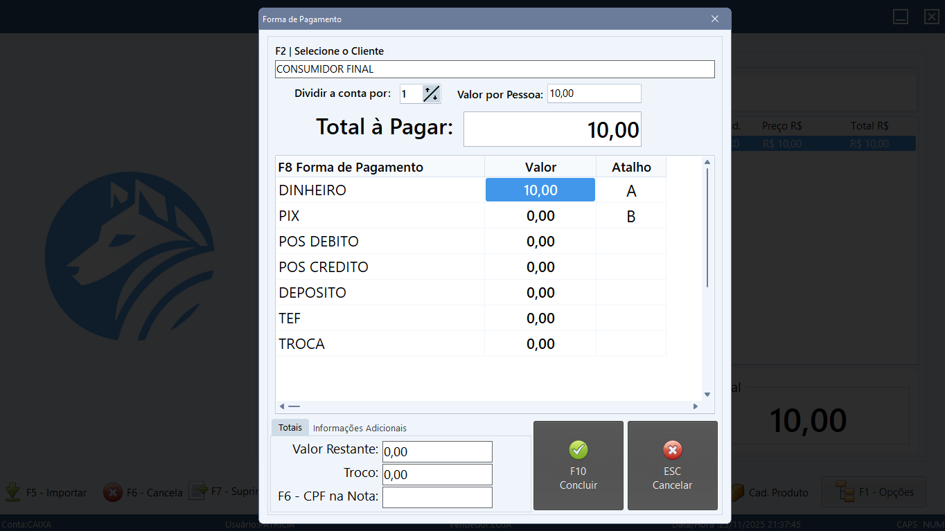 Fechamento da Venda